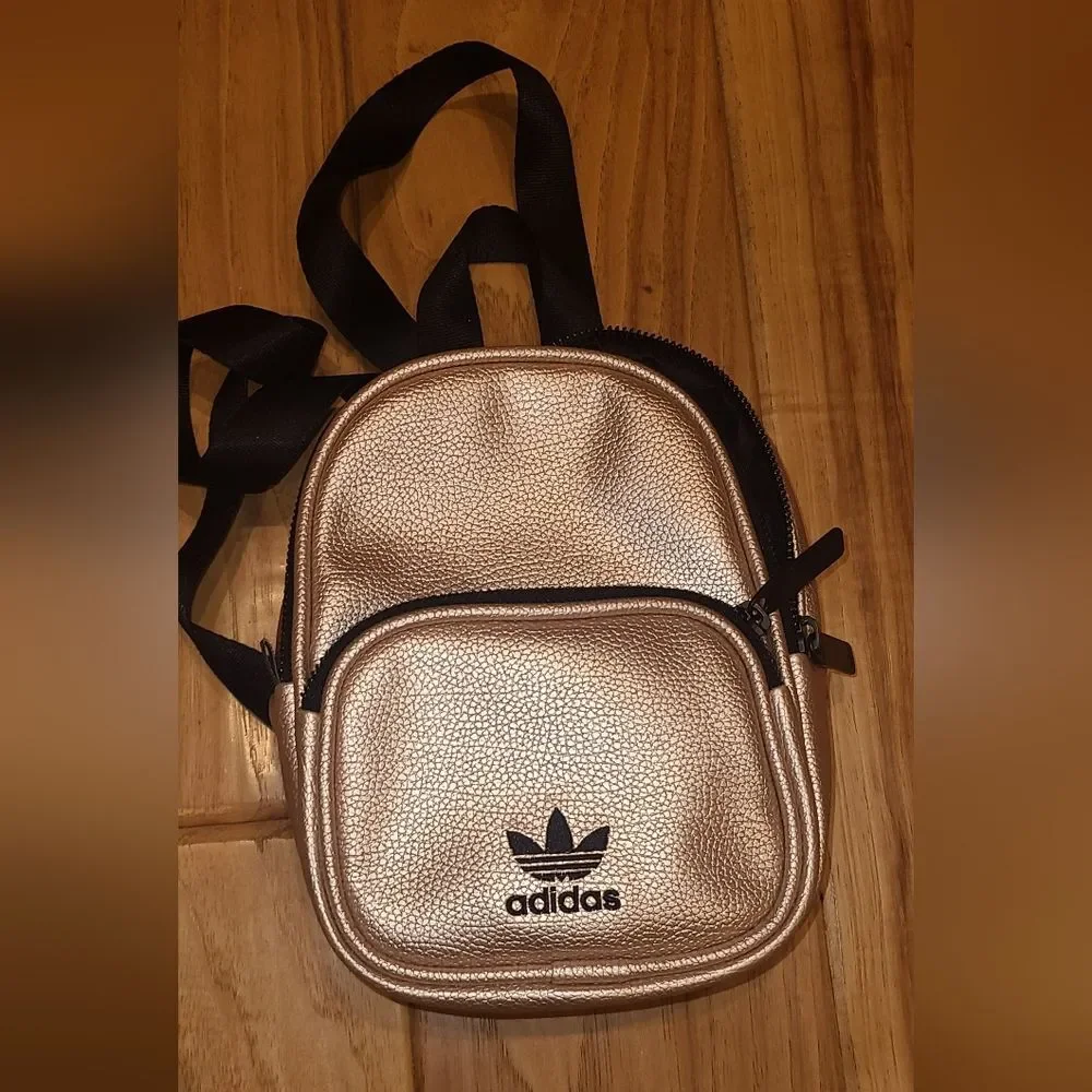 Adidas Mini Metallic Pink Gold Backpack Purse Bag